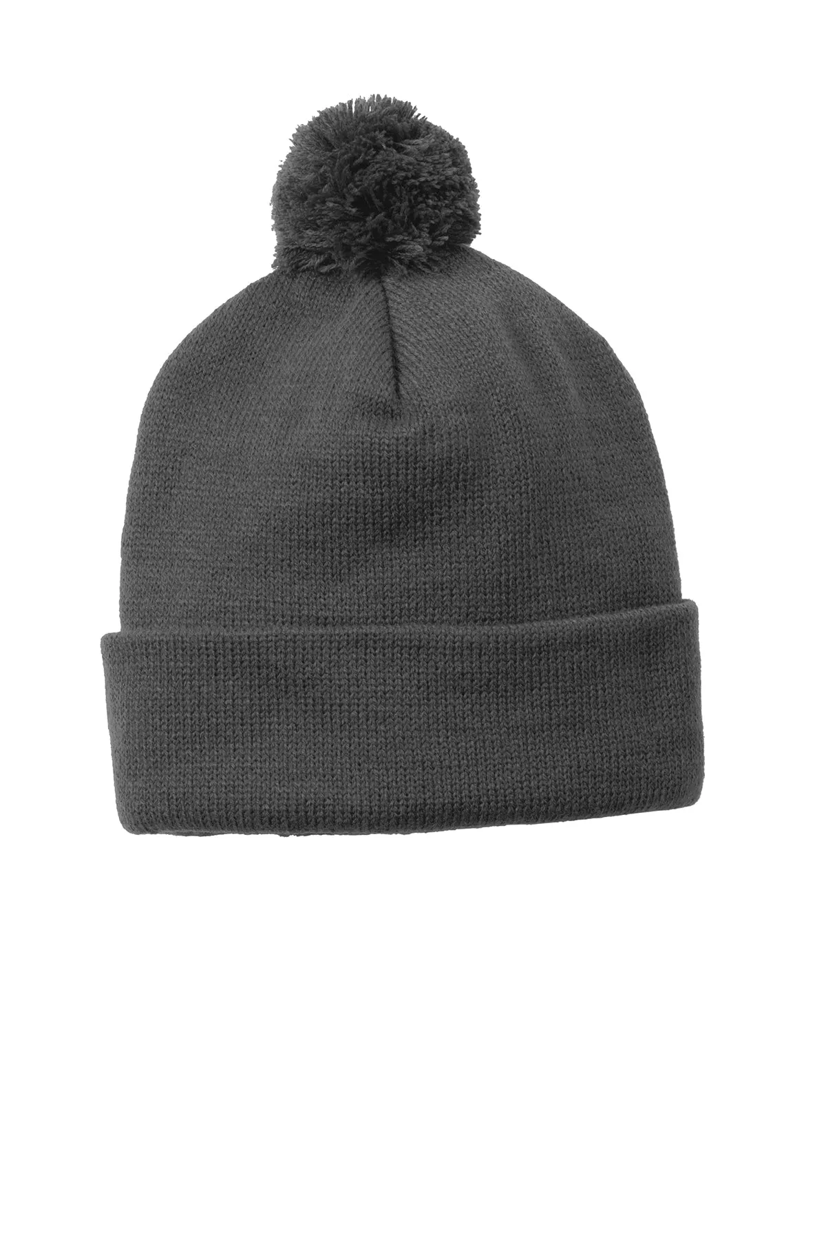 Sport-Tek Solid Customized Pom Pom Beanies, Iron Grey