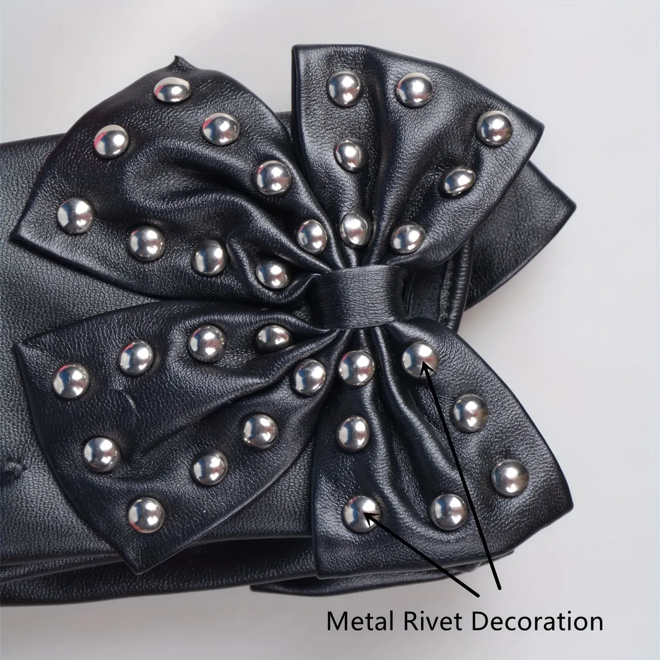 Stylish Rivet Bow PU Leather Half Finger Gloves for Women