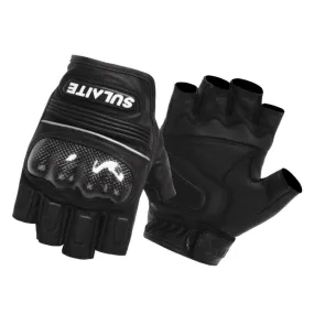 SULAITE Motorcycle Sheepskin Carbon Fiber Breathable Half-finger Riding Gloves, Size: XXL(Black)