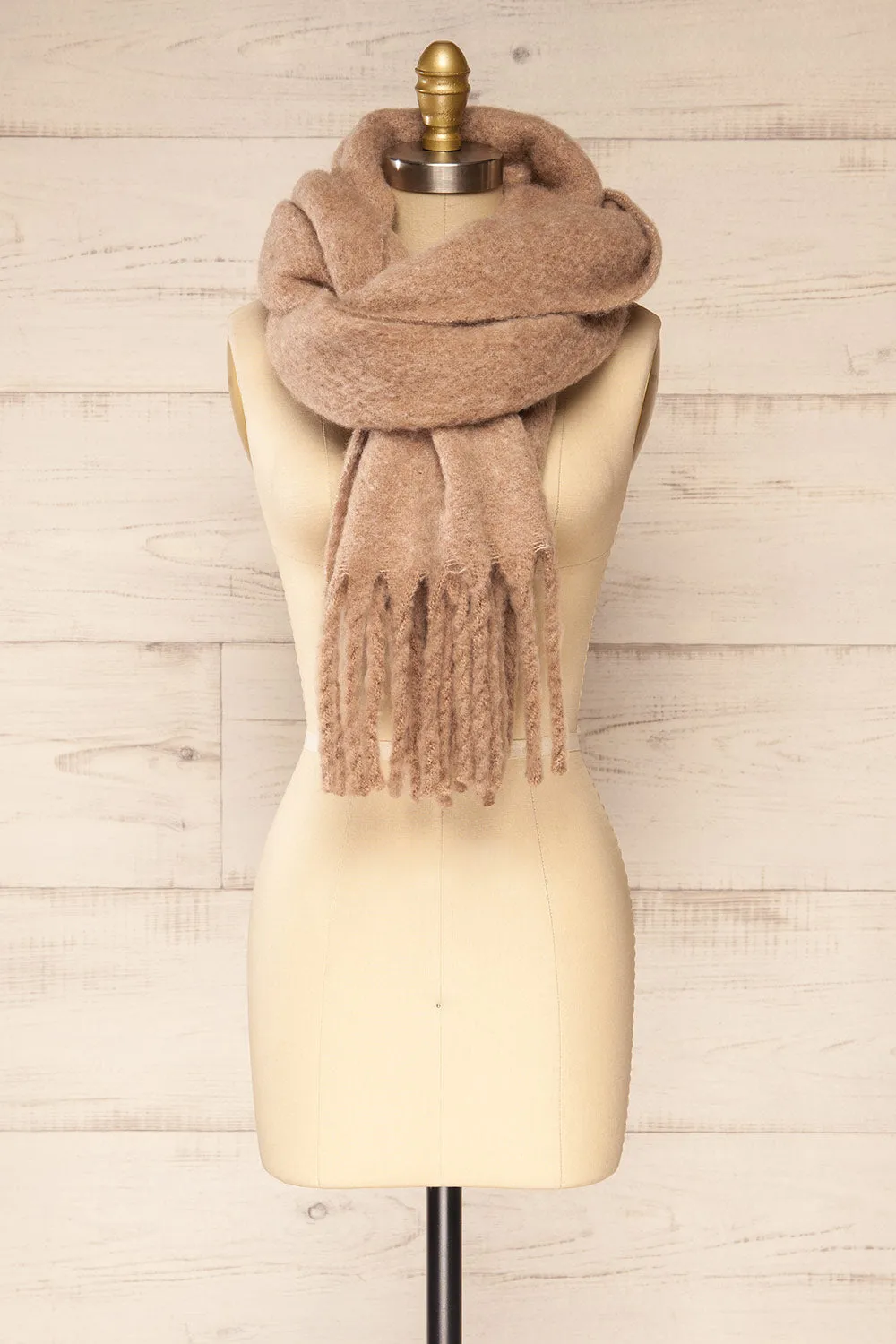 Telford Taupe | Fuzzy Knit Scarf