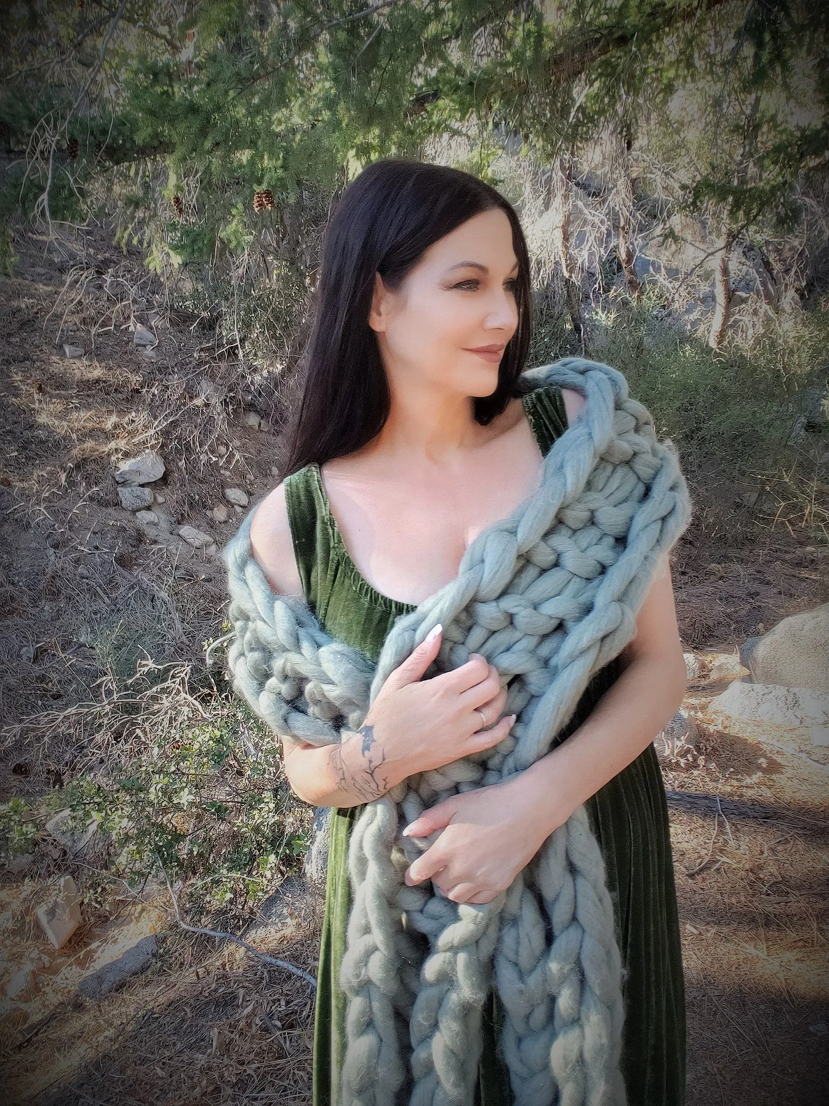 The Mist and Moss Scarf, Extra Big and Chunky Arm Knitted