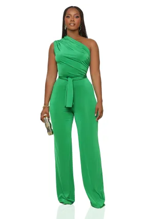 The Moment One Shoulder Jumpsuit (Green)- FINAL SALE