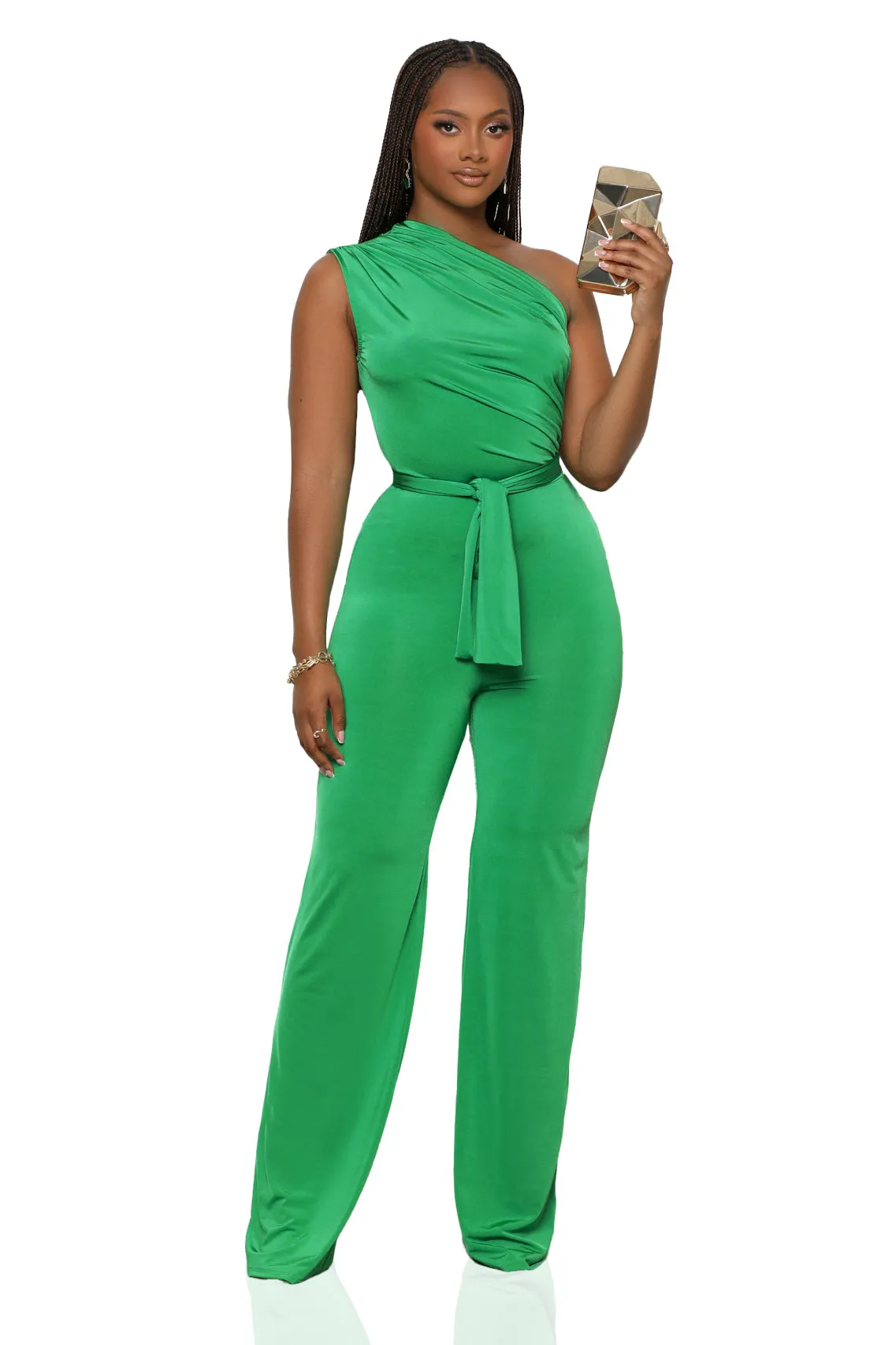 The Moment One Shoulder Jumpsuit (Green)- FINAL SALE