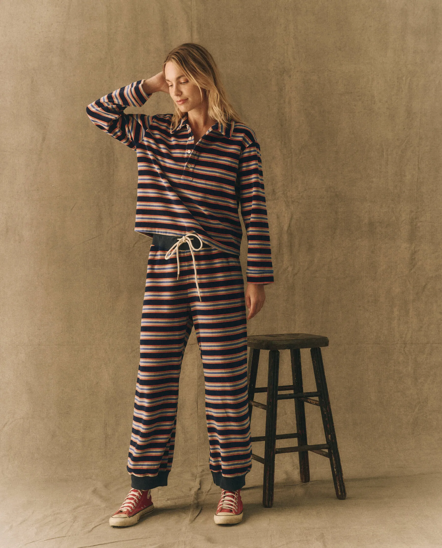 The Velour Lantern Sweatpant. -- Scrimmage Stripe