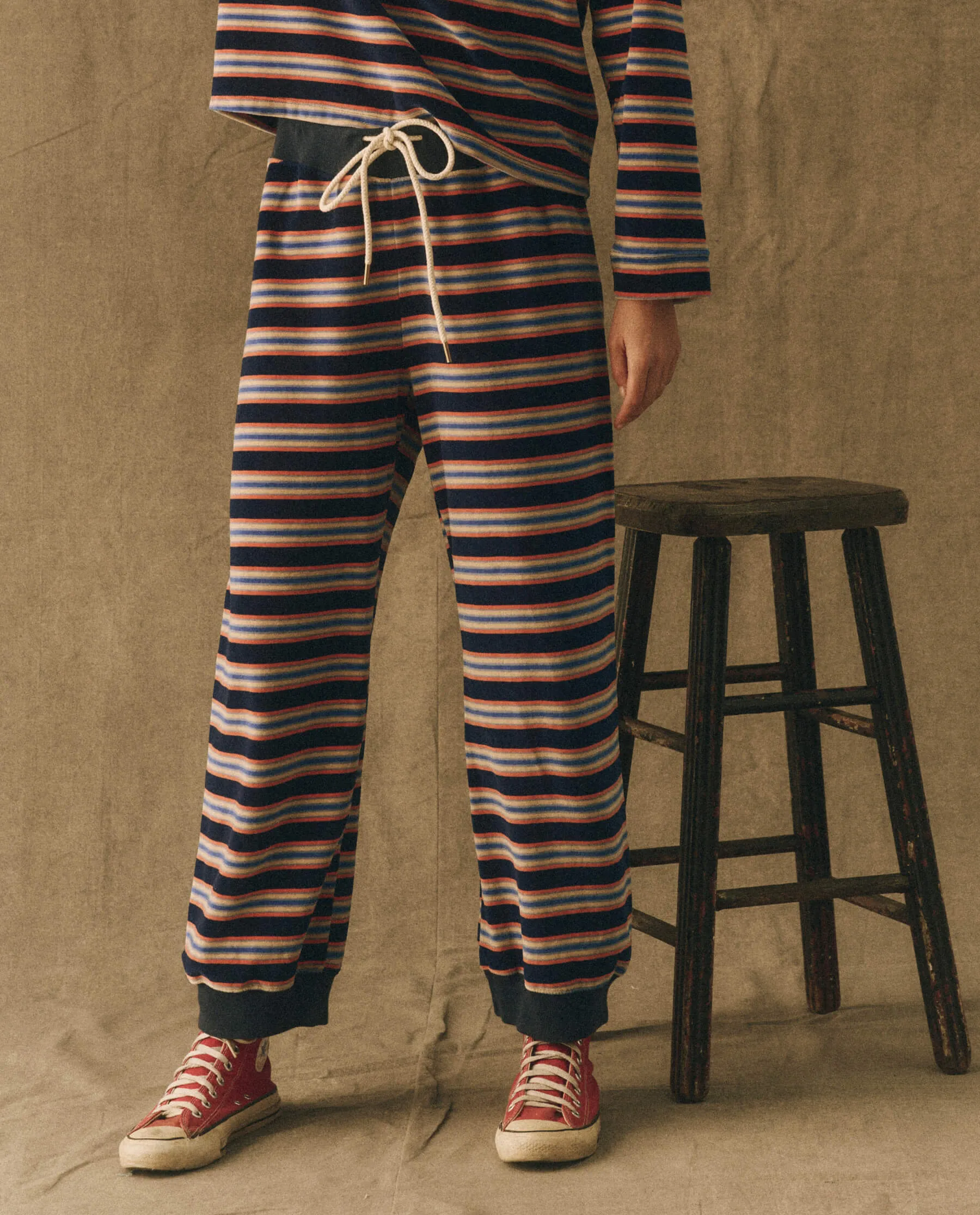 The Velour Lantern Sweatpant. -- Scrimmage Stripe