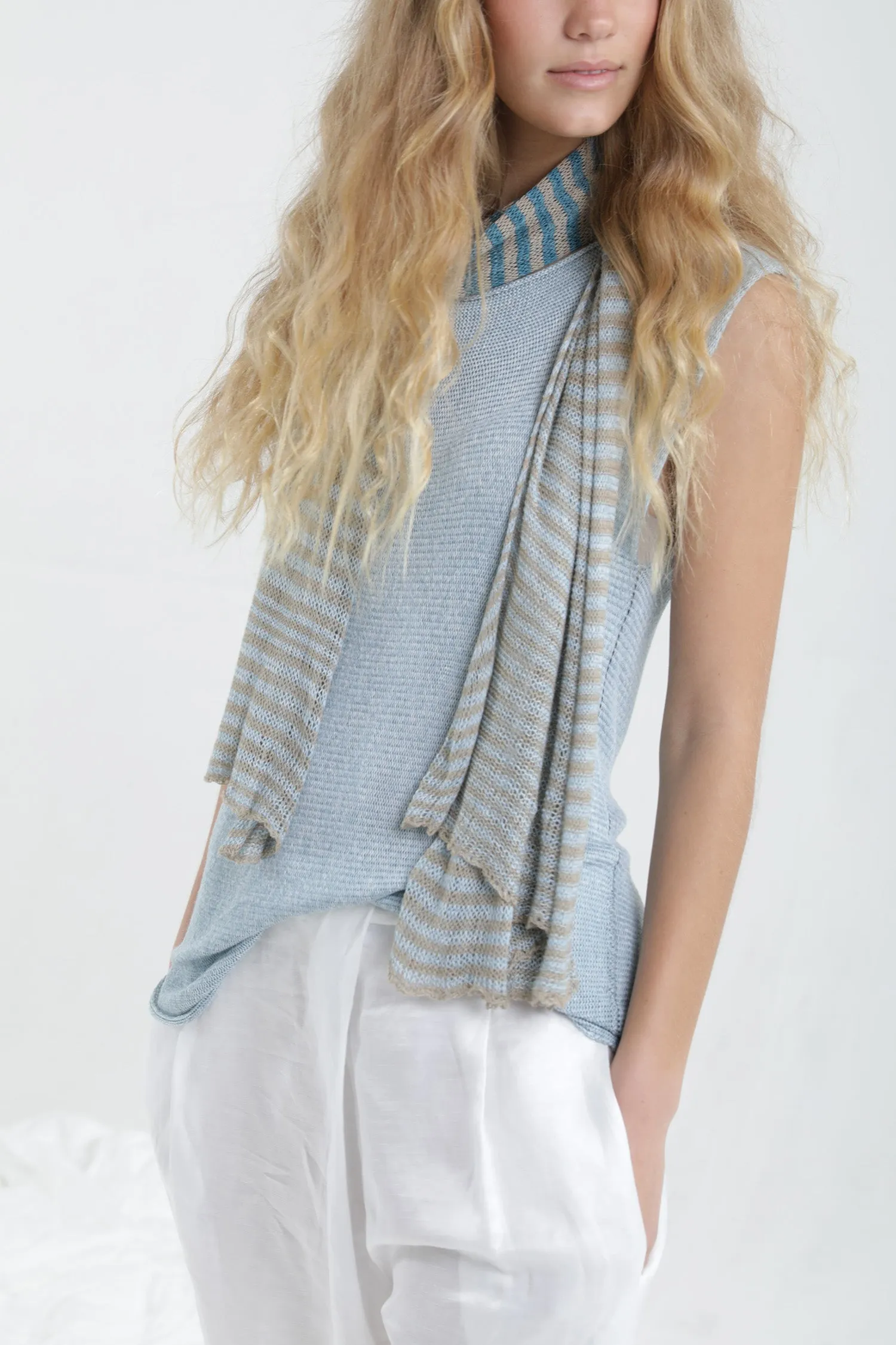 Tremilor stripes Bamboo Scarf - Turquoise & Taupe / Blue & White