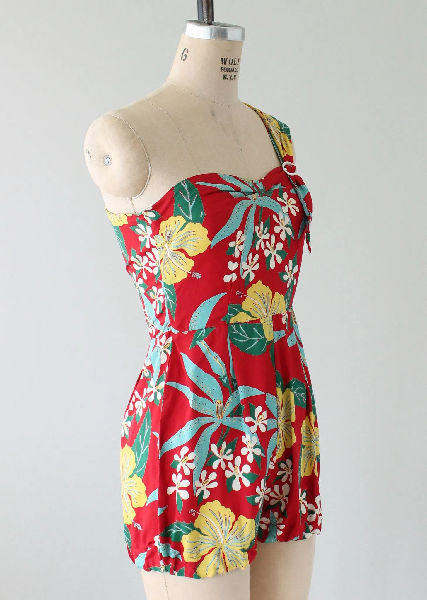 Vintage 1940s Tropical Print Rayon Playsuit