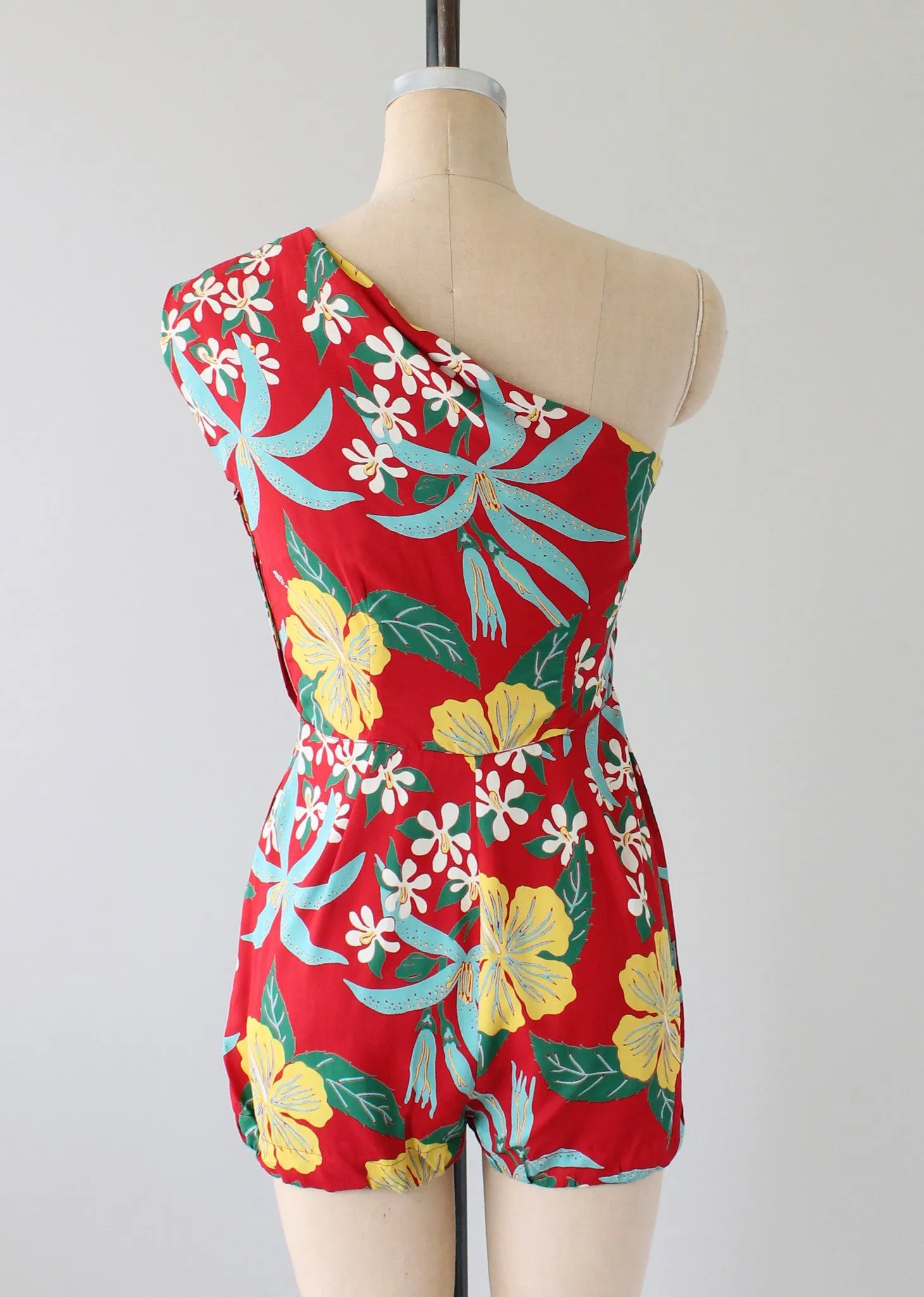 Vintage 1940s Tropical Print Rayon Playsuit