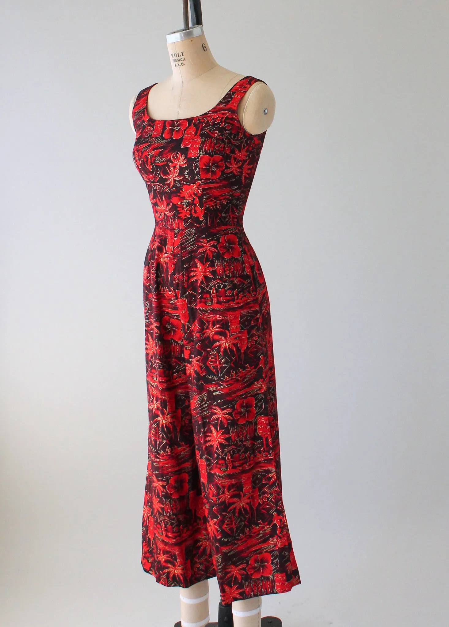 Vintage 1950s Tiki Print Cotton Jumpsuit