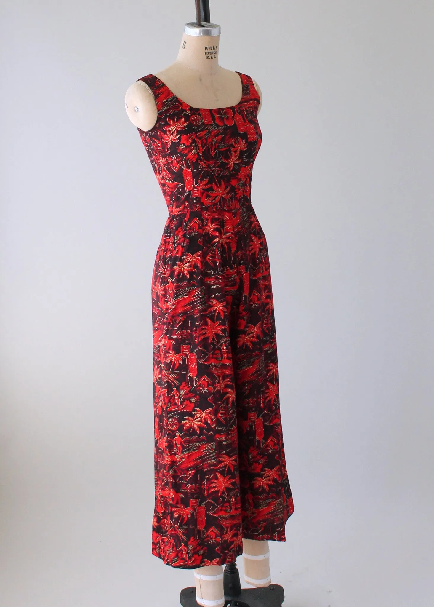 Vintage 1950s Tiki Print Cotton Jumpsuit