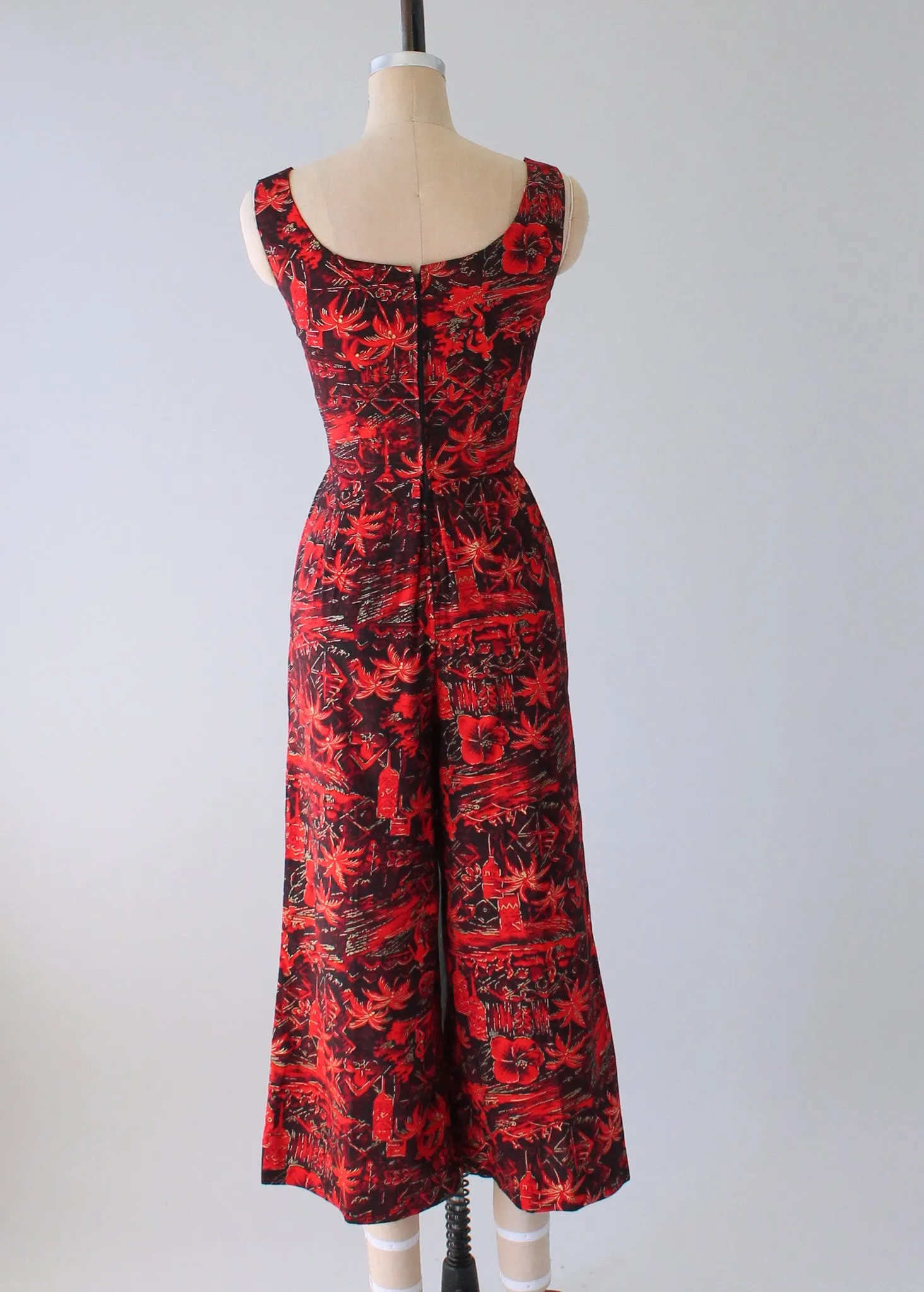 Vintage 1950s Tiki Print Cotton Jumpsuit