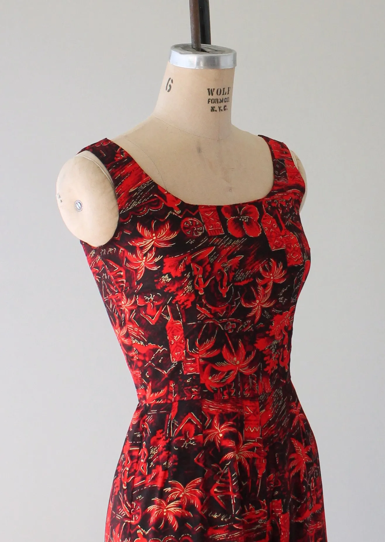 Vintage 1950s Tiki Print Cotton Jumpsuit