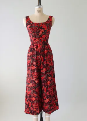 Vintage 1950s Tiki Print Cotton Jumpsuit