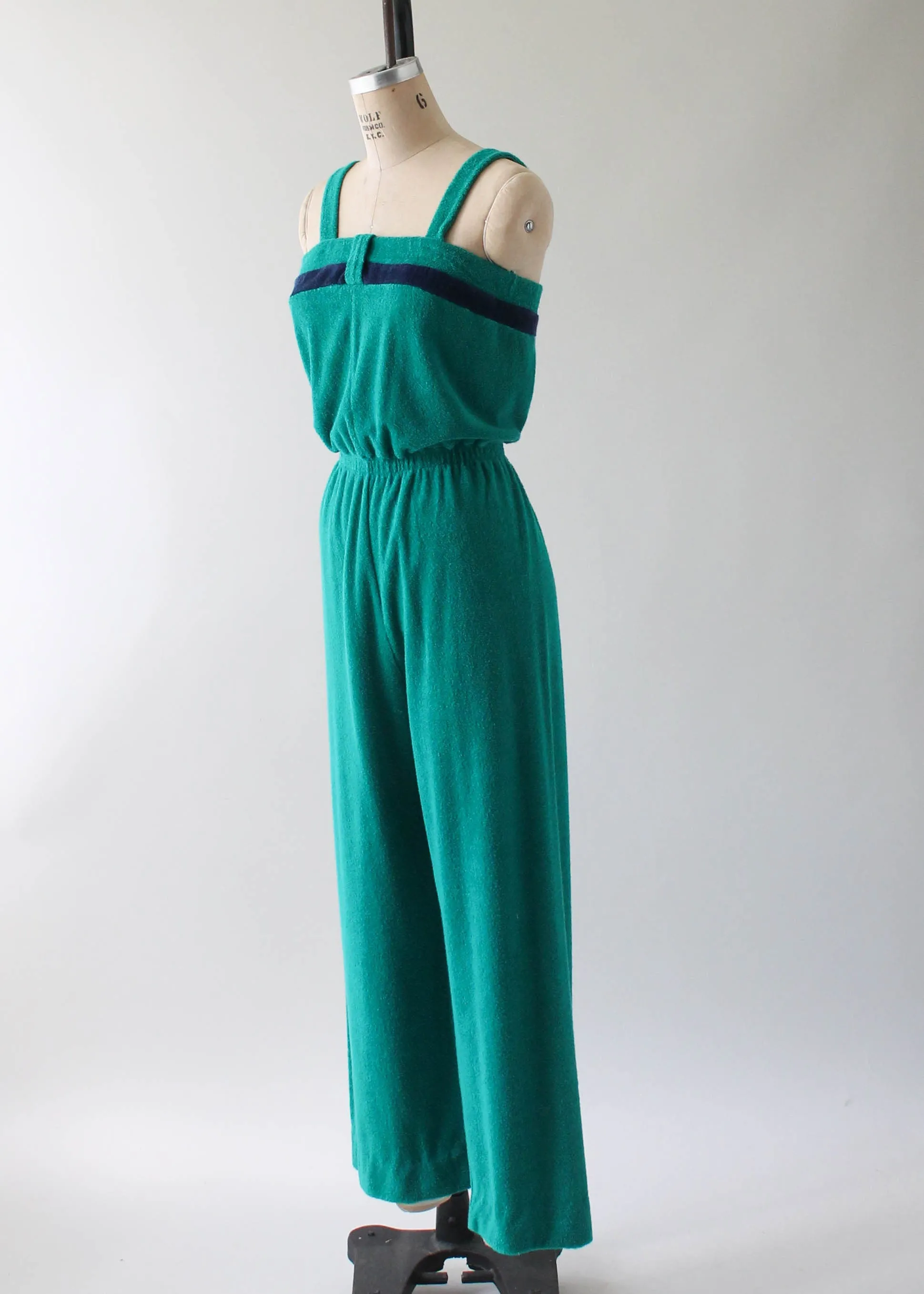 Vintage 1970s Green Terrycloth Jumpsuit