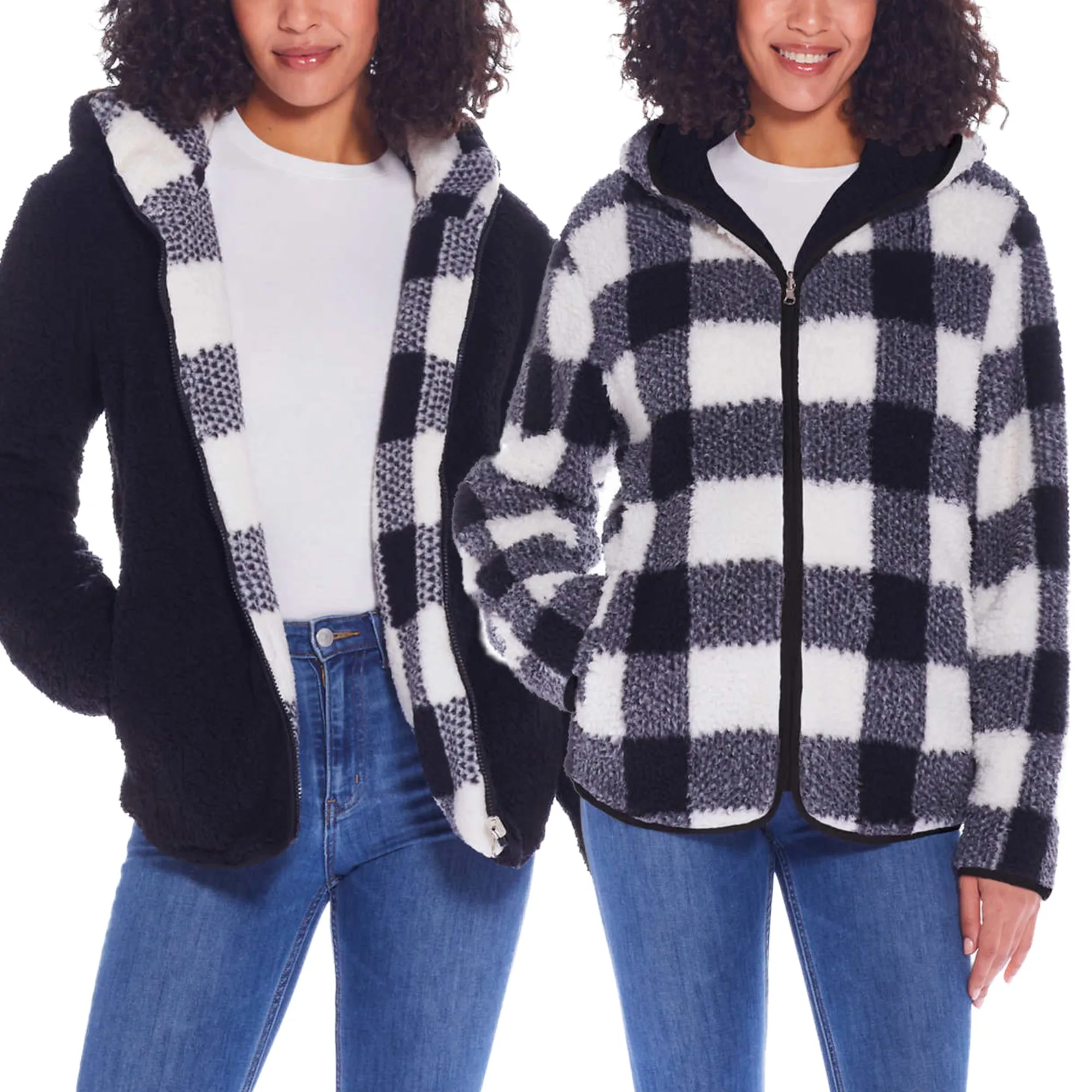 Weatherproof Women's Reversible Ultra Cozy Plush Fleece Plaid Jacket