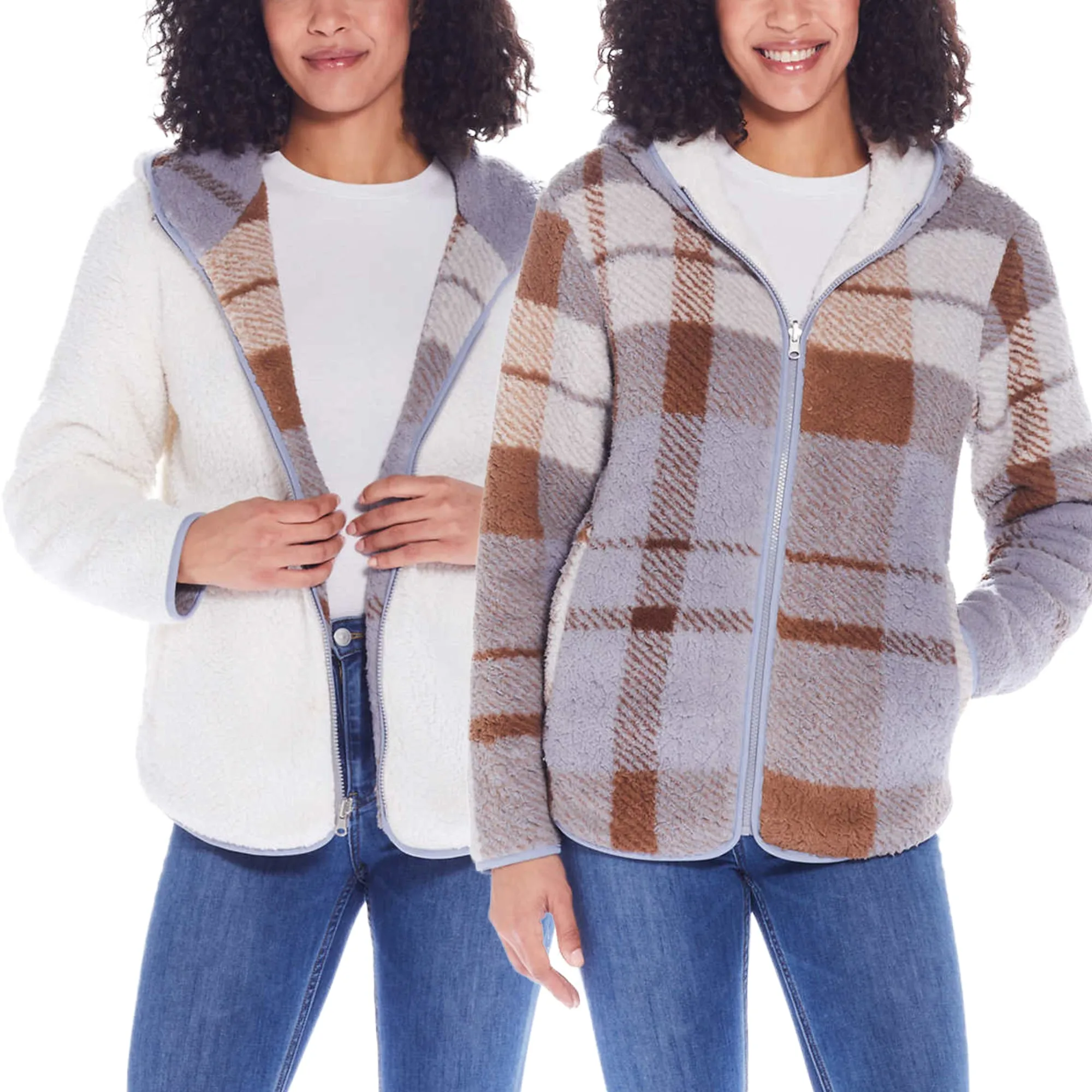 Weatherproof Women's Reversible Ultra Cozy Plush Fleece Plaid Jacket