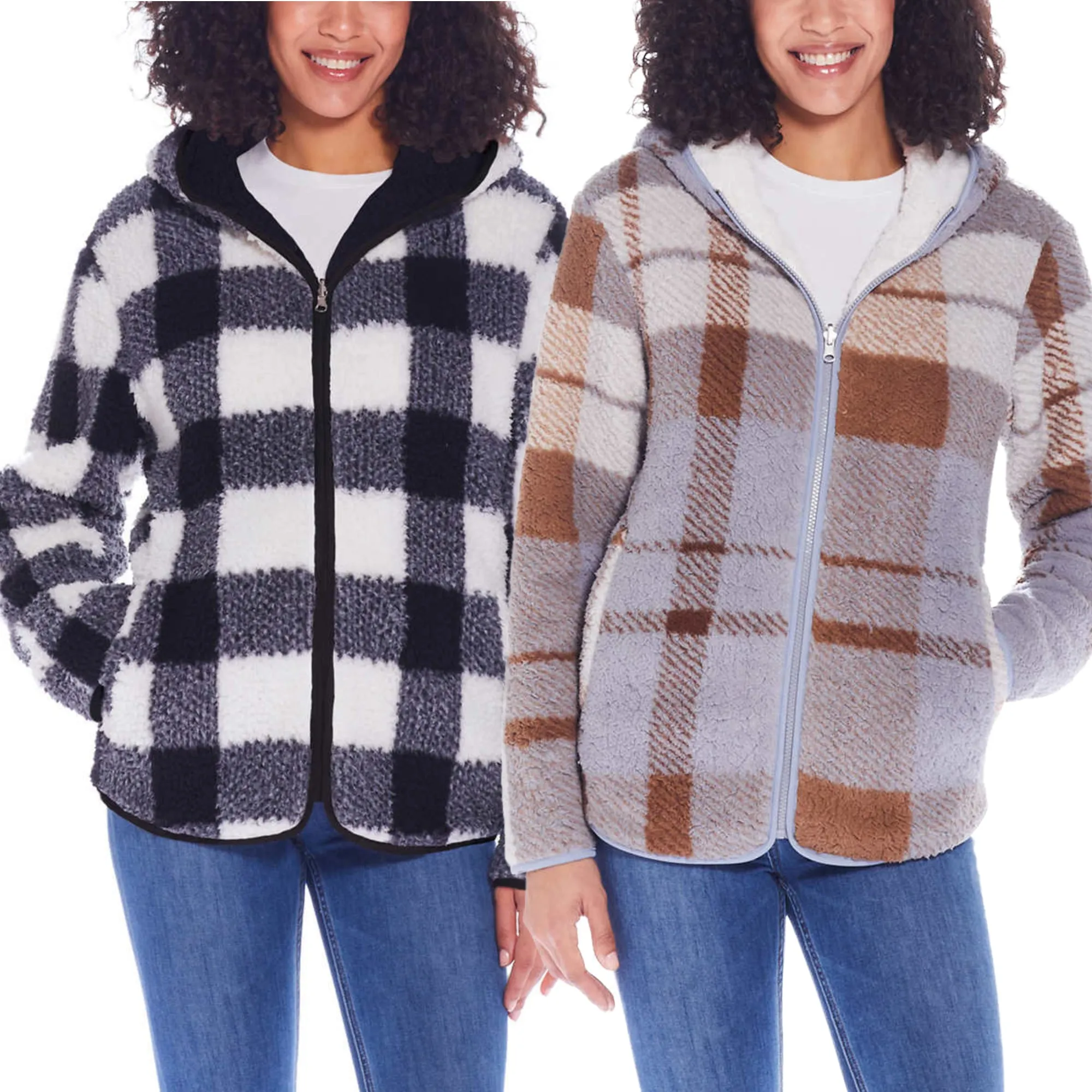 Weatherproof Women's Reversible Ultra Cozy Plush Fleece Plaid Jacket