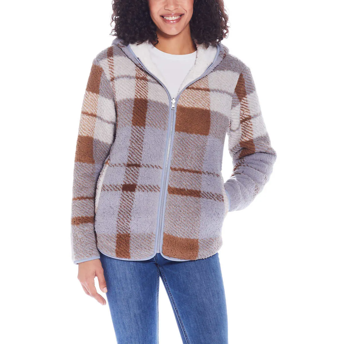 Weatherproof Women's Reversible Ultra Cozy Plush Fleece Plaid Jacket