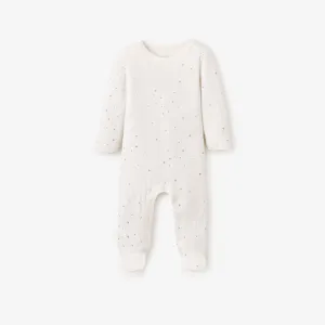 White Celestial Printed Organic Cotton Ribbed Baby Jumpsuit