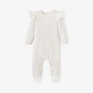 White Floral Organic Pointelle Cotton Baby Jumpsuit