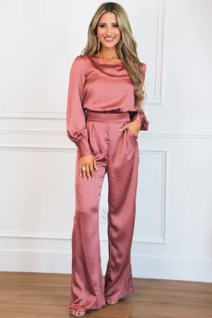 Winter Chic Satin Jumpsuit: Mauve