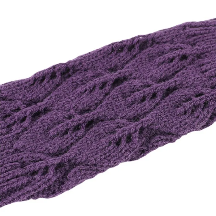 Winter Men and Women Knitted Jacquard Leaves Cycling Warm Fingerless Wool Gloves(Purple)