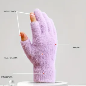 Winter Touch Screen Plush Gloves for Women with Open Fingers