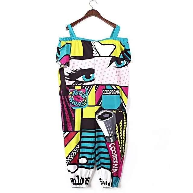 Women Jumpsuit Hip Hop Overalls Romper Print Loose Harem Pants Romper