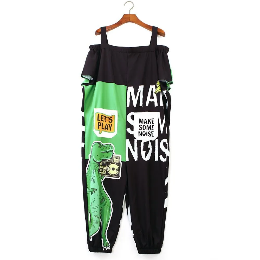 Women Jumpsuit Hip Hop Overalls Romper Print Loose Harem Pants Romper