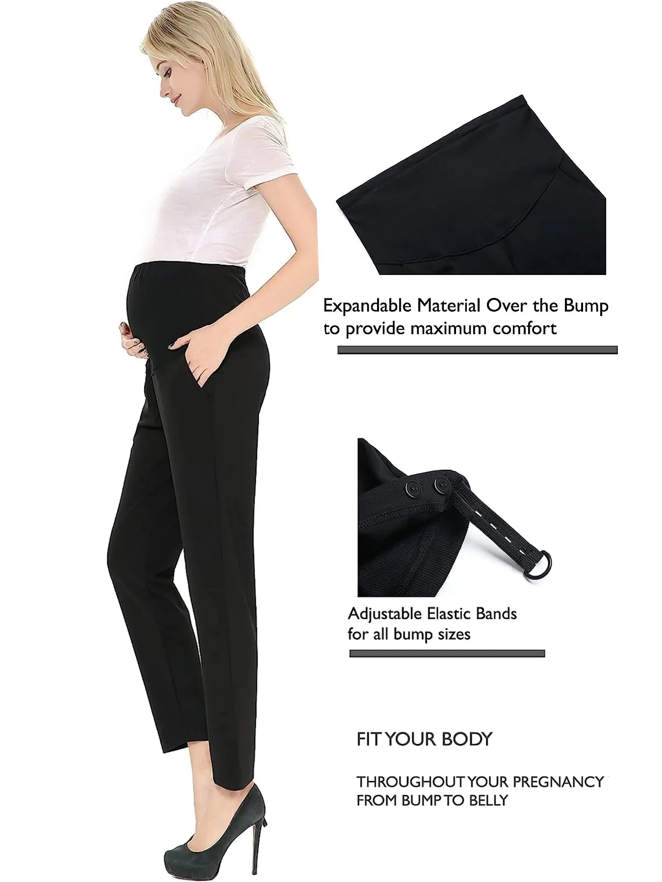 Women's black Maternity Pants Activewear Jogger Track Cuff Sweatpants Over The Belly Stretchy Pregnancy Pants for work lounge