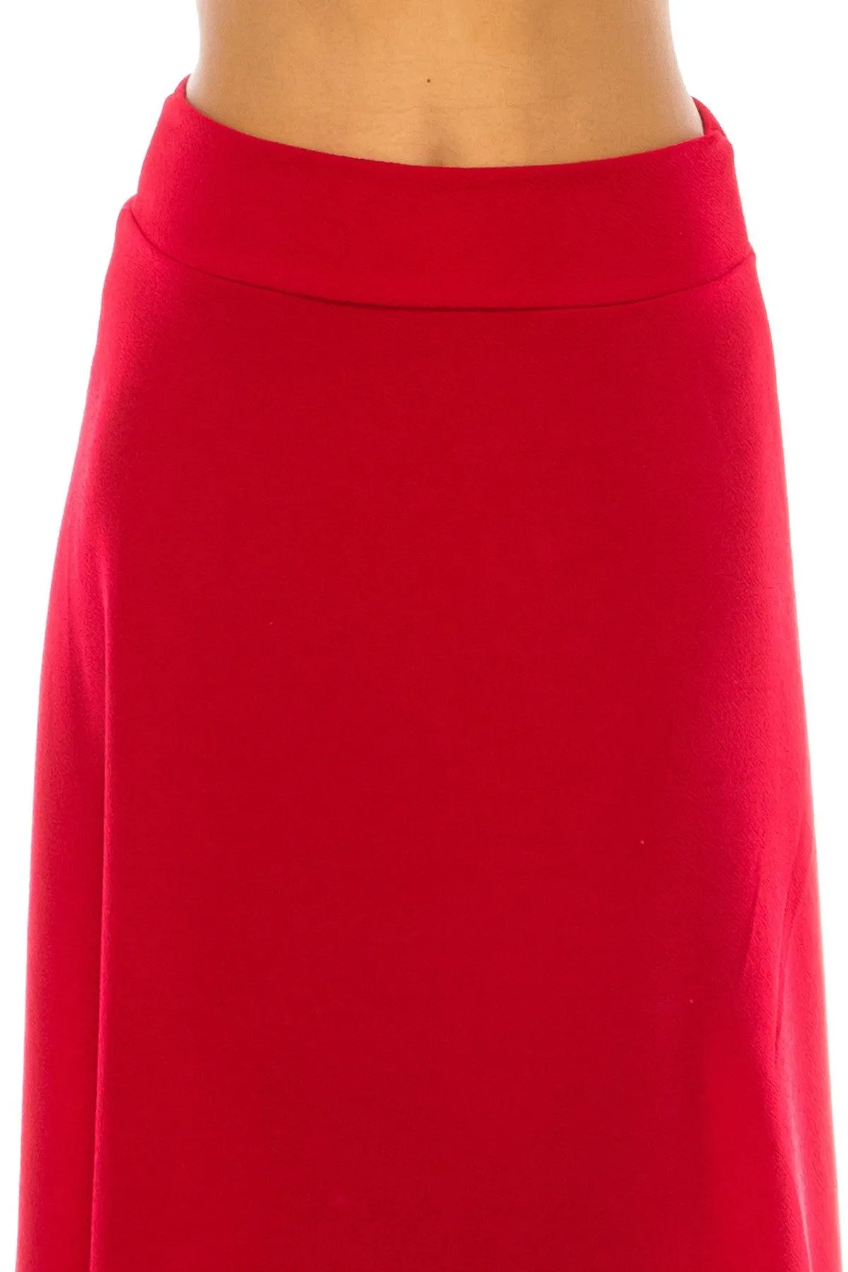 Women's Casual Solid High Waisted Flare A-line Midi Skirt with Elastic Waistband