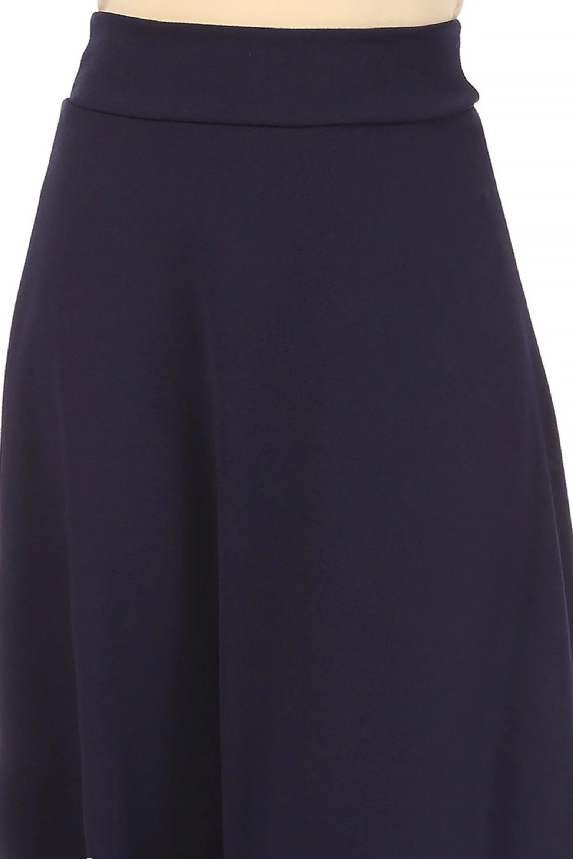 Women's Casual Solid High Waisted Flare A-line Midi Skirt with Elastic Waistband