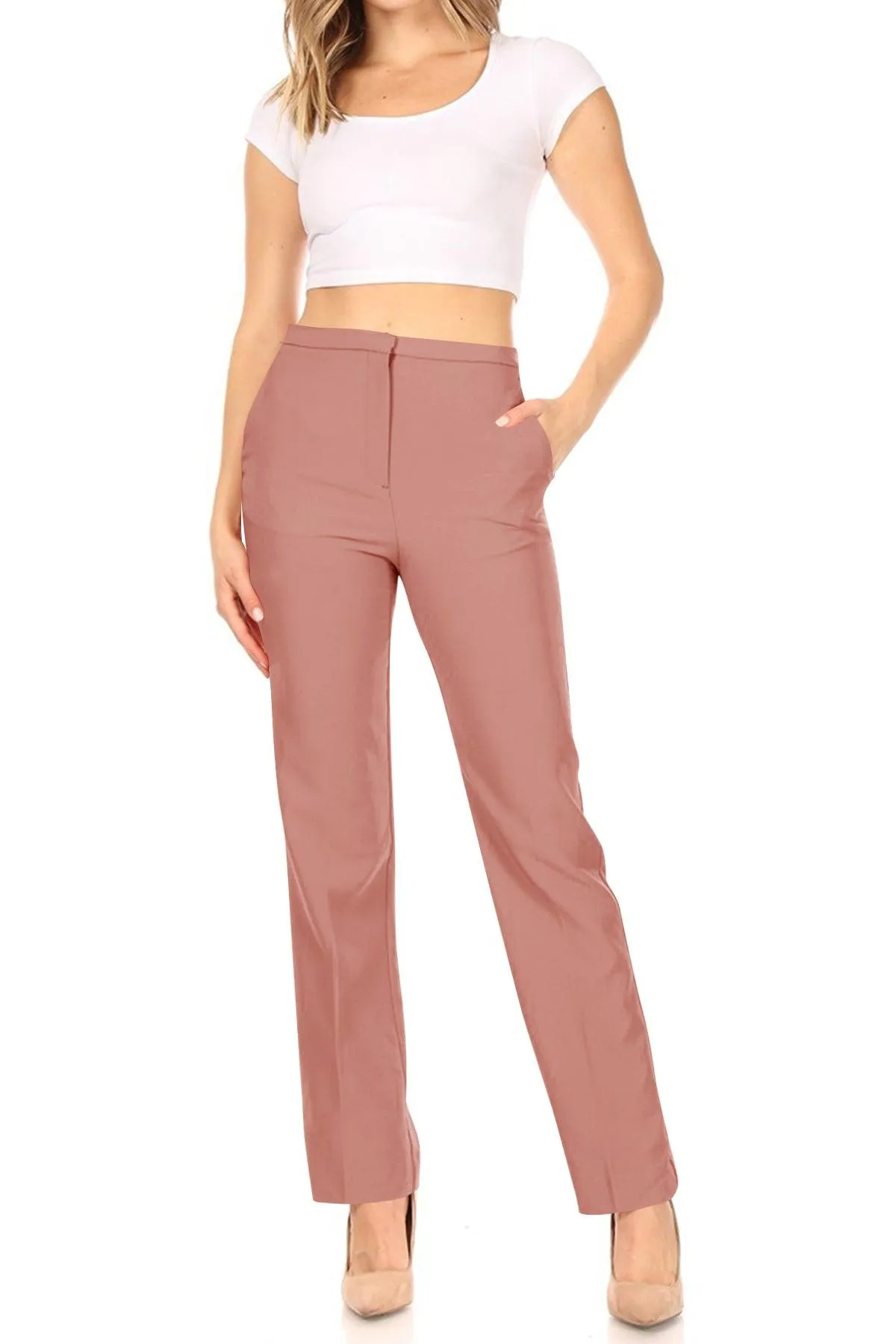 Women's Casual Straight Woven Dress Pants for Office Work