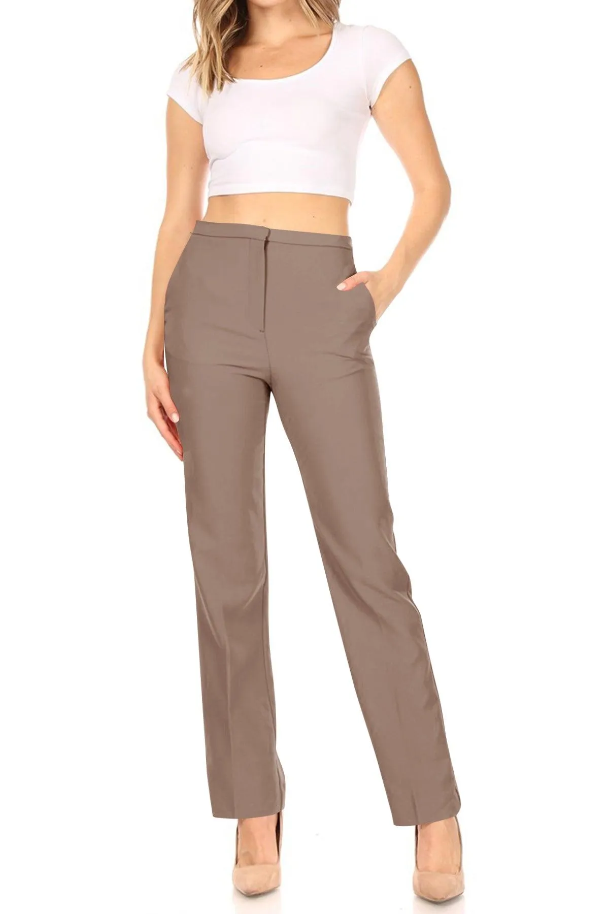 Women's Casual Straight Woven Dress Pants for Office Work