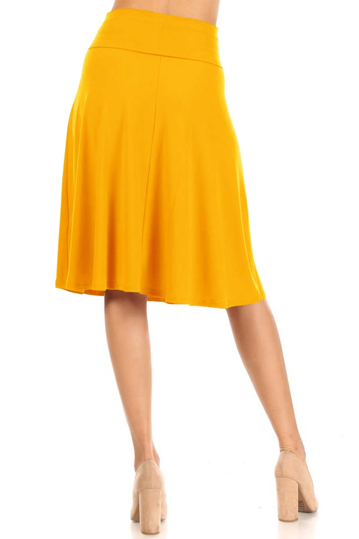 Women's Casual Stretch Basic Foldable High Waist Relaxed Fit A-Line Solid Midi Skirts