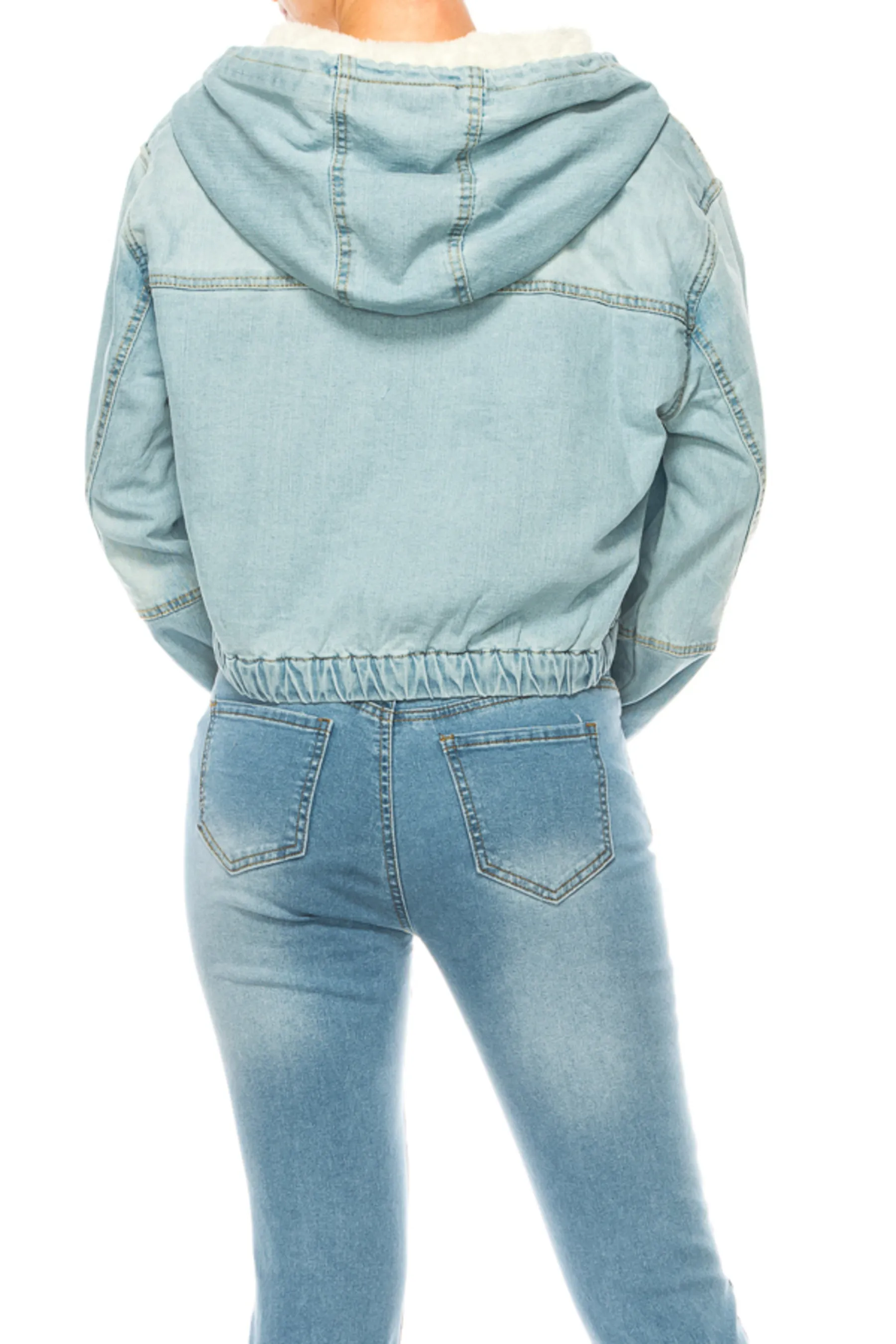 Women's Hooded denim jacket with fleece lining