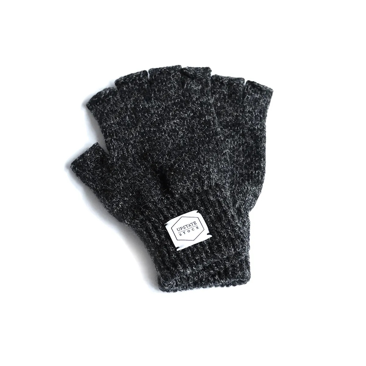 Wool Fingerless Gloves - Black Melange