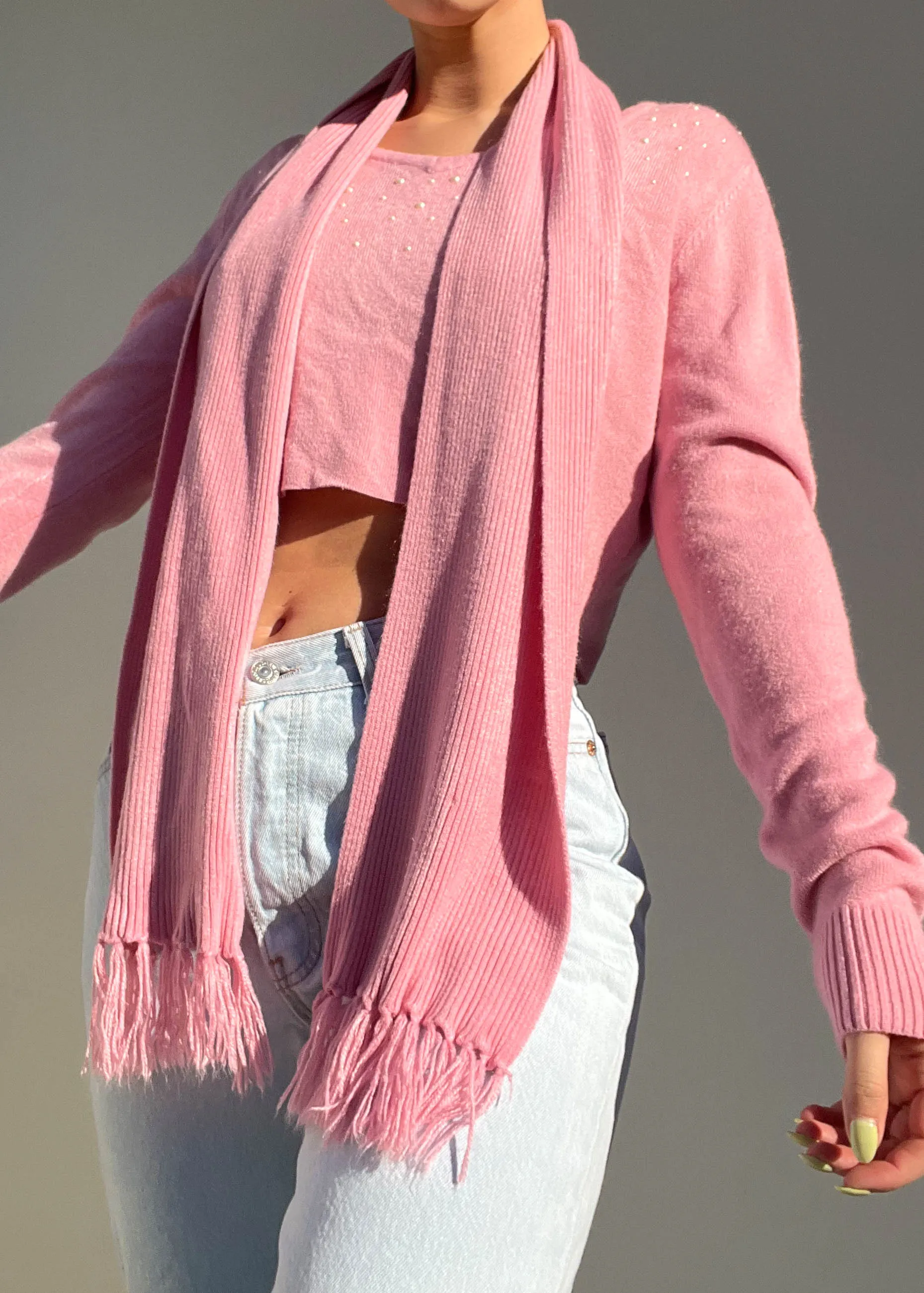 Y2k Pearly Pink Knit   Scarf (S)